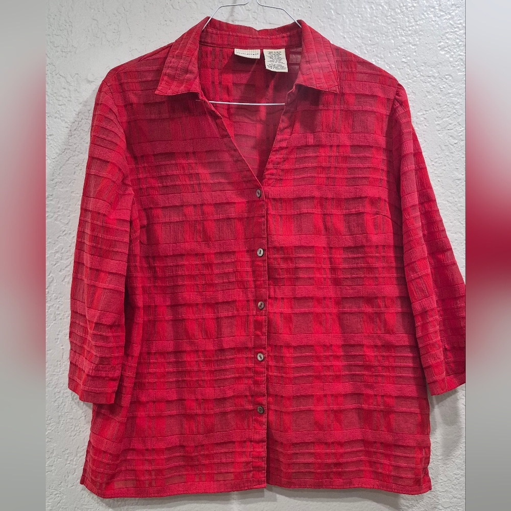 White Stag Red Textured Button-Down Shirt /cover Semi Sheer  Size XL
